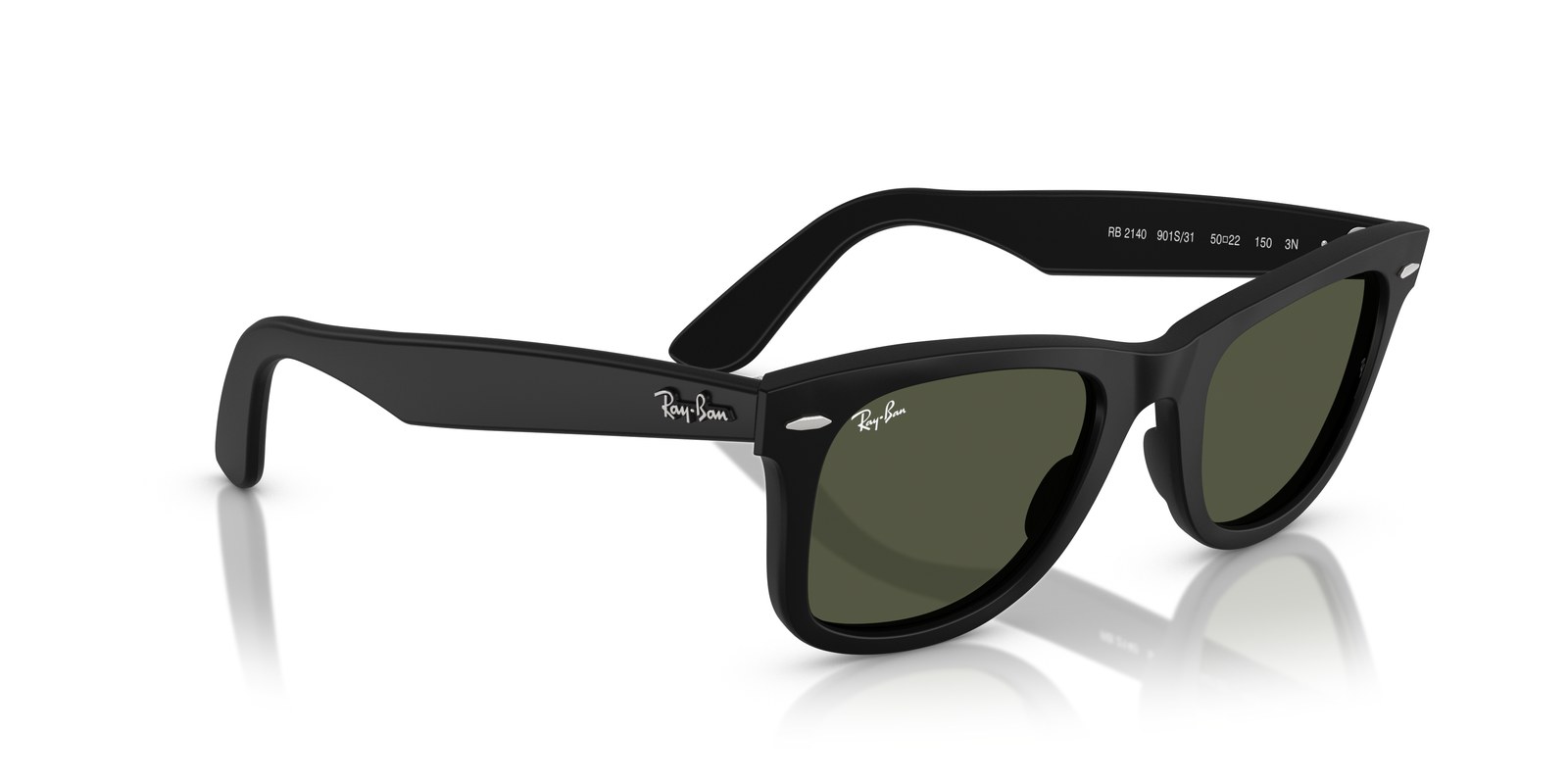 Ray-Ban Wayfarer RB2140 Nero Opaco · Lenti Verde Crystal — foto 2