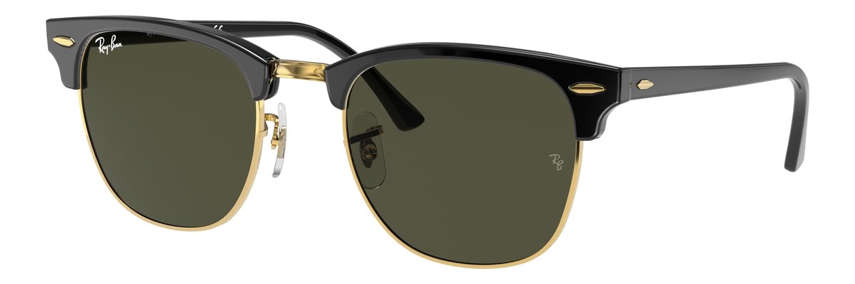 Ray-Ban Clubmaster Nero su oro Lenti G-15 verde